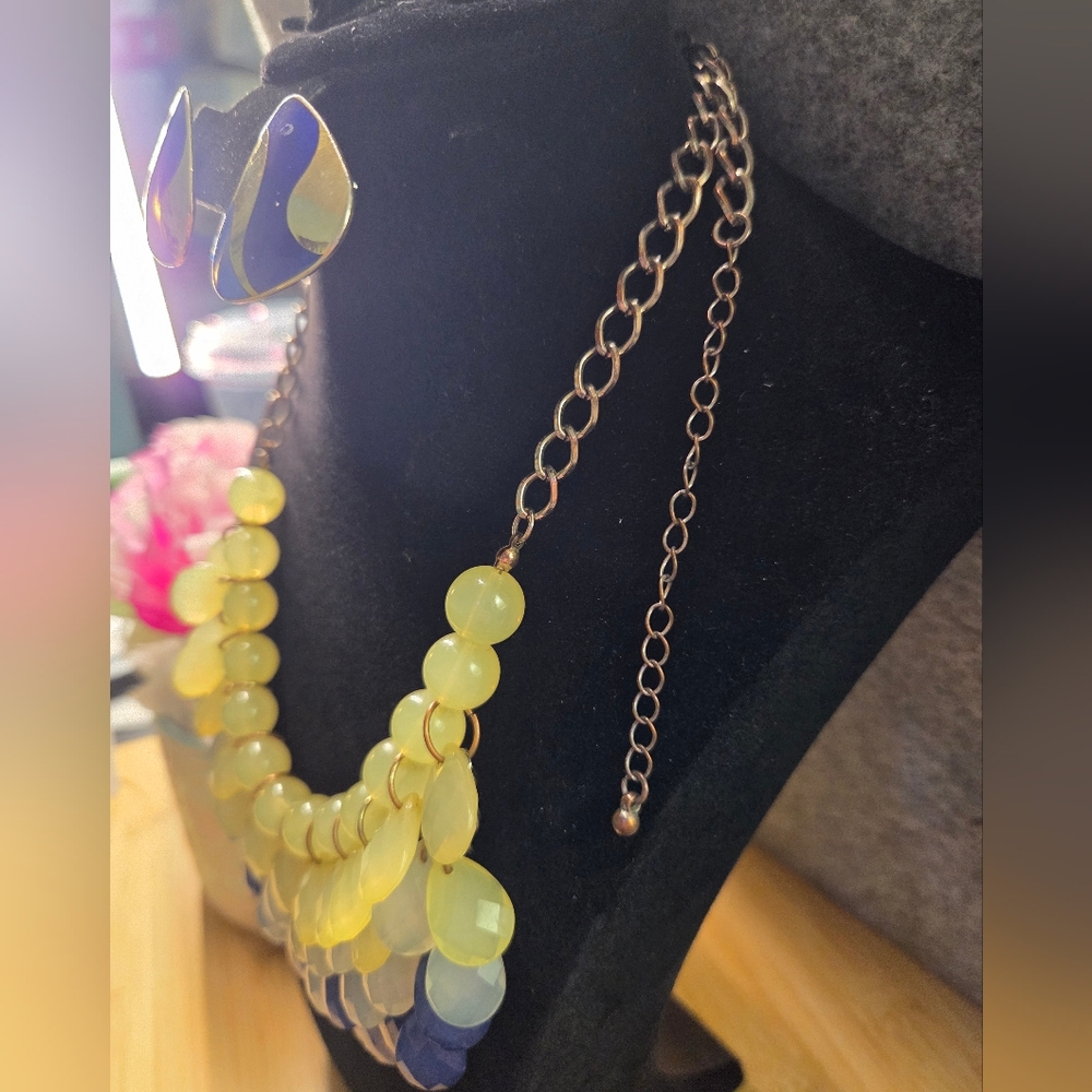 Blue and Yellow Necklace and Earring Set - Picture 5 of 5